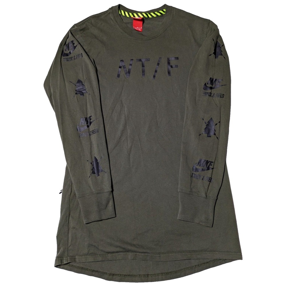 NIKE NT/F Track & Field Men Medium‎ Green Back Camo Pouch T-Shirt